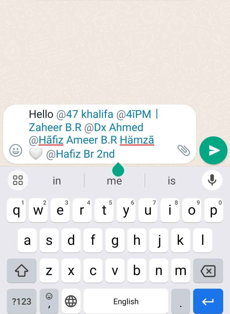 Screenshot Example of tagging Multiple Memebers in WhatsApp Group.